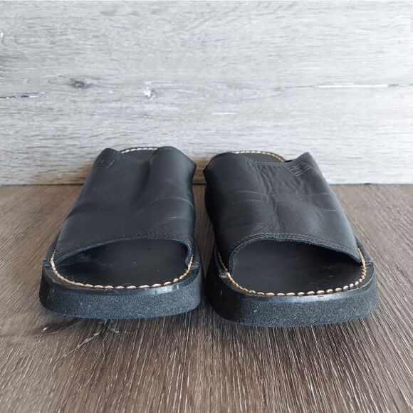 Tommy Hilfiger Vintage 90s Black Platform Slip-on  Leather Sandals 6.5 - Picture 2 of 9
